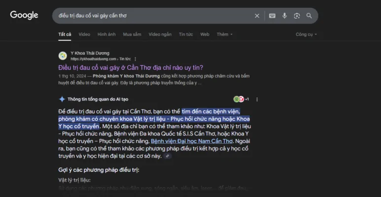 Thiết Kế Website Chuẩn SEO Tại Cần Thơ: Giải Pháp Tăng Doanh Thu Hiệu Quả Cho Doanh Nghiệp Nhỏ & Vừa 3 Lượng truy cập tự nhiên và lên Top tìm kiếm google từ các từ khóa như "điều trị đau cổ vai gáy", “chữa thoát vị đĩa đệm ở Cần Thơ".